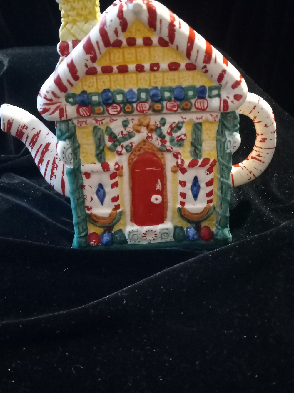 Source Unknown Candy Cottage Teapot - Red, White, Yellow, Green, Blue